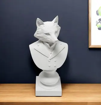 13" White Resin Fox Bust Tabletop Sculpture