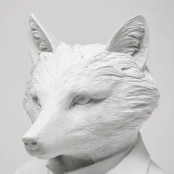 13" White Resin Fox Bust Tabletop Sculpture