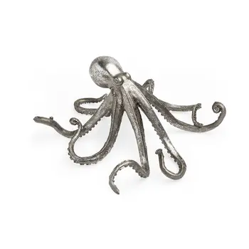 12" Antiqued Silver Resin Octopus Tabletop Sculpture