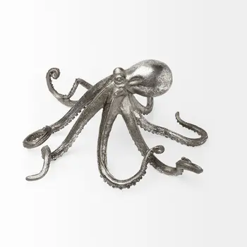12" Antiqued Silver Resin Octopus Tabletop Sculpture