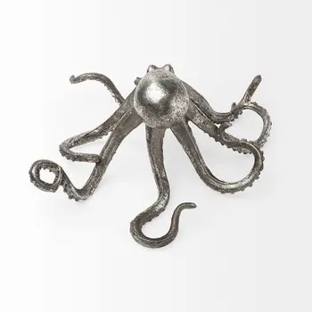 12" Antiqued Silver Resin Octopus Tabletop Sculpture