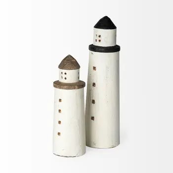 White Petite Rustic Wooden Lighthouse