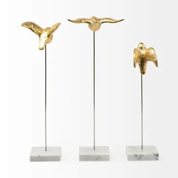Set Of Three Gold Bird Sculptures
