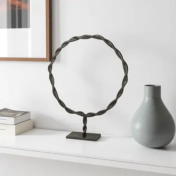 23" Black Metal Round Braided Tabletop Sculpture