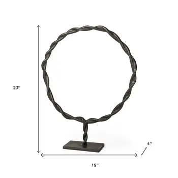 23" Black Metal Round Braided Tabletop Sculpture