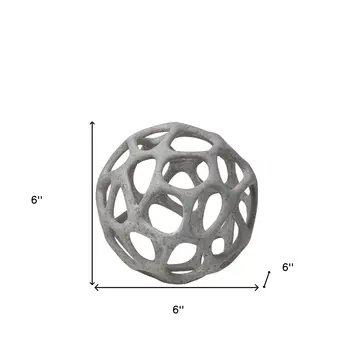6" Gray Metal Abstract Decorative Orb Tabletop Sculpture