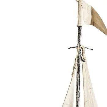 21" Brown And Natural Wood Metal And Fabric Sailboat Tabletop Sculpture