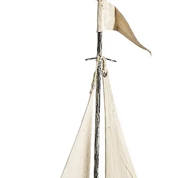 21" Brown And Natural Wood Metal And Fabric Sailboat Tabletop Sculpture