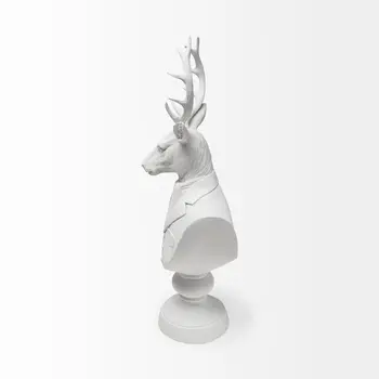 23" White Polyresin Suited Deer Bust Tabletop Sculpture
