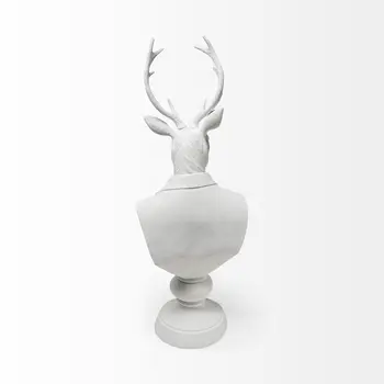 23" White Polyresin Suited Deer Bust Tabletop Sculpture