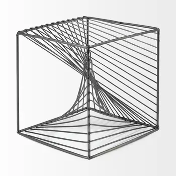 8" Silver Metal Cube Tabletop Sculpture