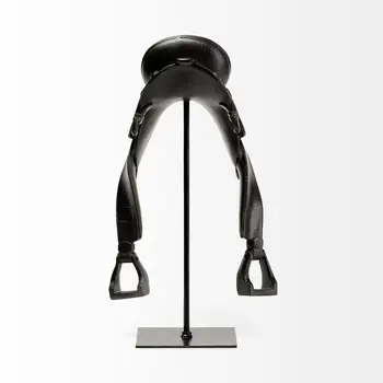 17" Black Metal And Resin English Horse Saddle Tabletop Sculpture