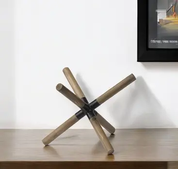 6" Brown Metal And Wood Modern Abstract Tabletop Sculpture