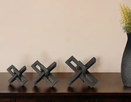 Set of Three 4" Black Metal Tabletop Sculpture