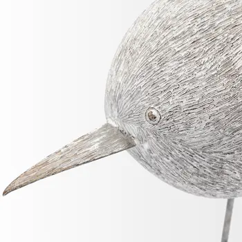 7" Off White Resin And Metal Snipe Bird Tabletop Sculpture