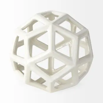 7" White Ceramic Decorative Orb Tabletop Sculpture