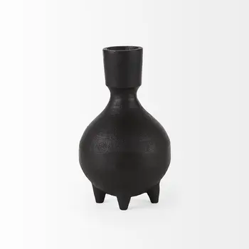 7" Black Ceramic Round Jug Vase