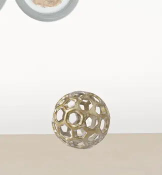 Gold Metal Hollow Orb Sculpture