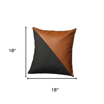 Set of Four 18" Brown And Black Faux Leather And Fabric Throw Pillow Covers