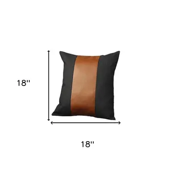 Set of Four 18" Brown And Black Faux Leather And Fabric Throw Pillow Covers