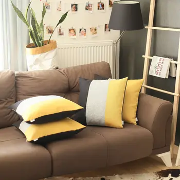 Set Of 4 Modern Yellow Striped Pillow Covers
