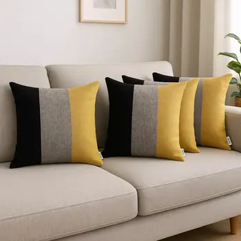 Set Of 4 Modern Yellow Striped Pillow Covers