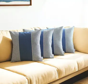 Set Of 4 Blue Houndstooth Pillow Covers