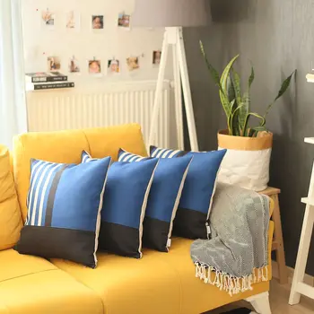 Set Of 4 Blue And Black Printed Pillow Covers