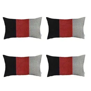 Set Of 4 Red Tripartite Lumbar Pillow Covers