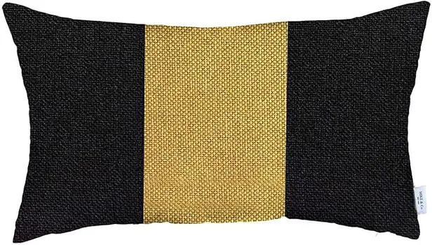 Set Of 4 Black And Yellow Lumbar Pillow Covers