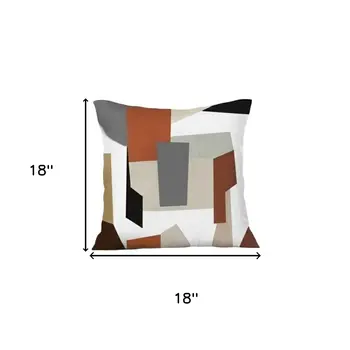 Set of Four 18" Ivory Gray And Orange Abstract Fabric Throw Pillow Covers