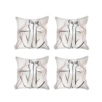 Set Of 4 White Boho Chic Printed Pillow Covers