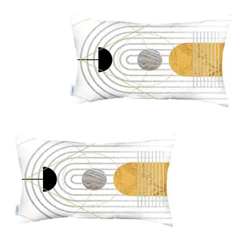 Set Of 2 White Patterned Lumbar Pillow Covers