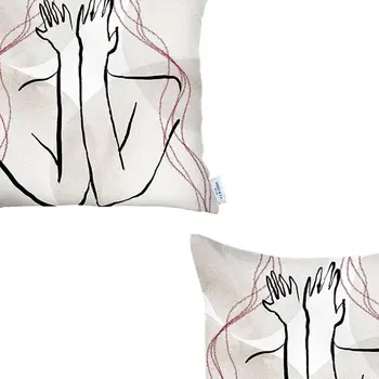 Set Of 2 White Boho Chic Printed Pillow Covers