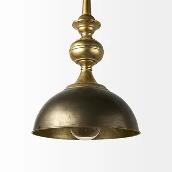 Gold Toned Metal Dome Hanging Pendant Light