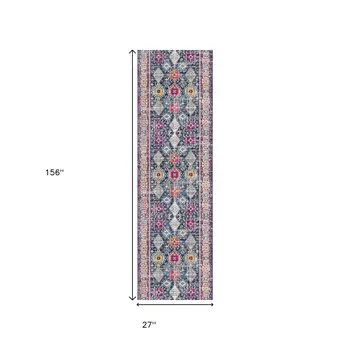 13' Blue And Ivory Oriental Runner Rug