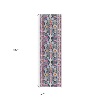 15' Blue And Ivory Oriental Runner Rug