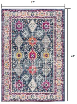 2' X 4' Blue and Ivory Oriental Area Rug