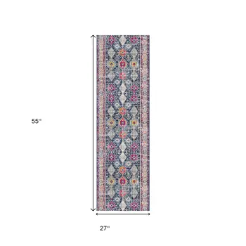 2' X 5' Blue and Ivory Oriental Area Rug