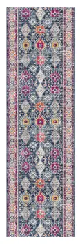 8' Blue And Ivory Oriental Runner Rug