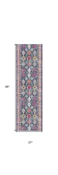 8' Blue And Ivory Oriental Runner Rug