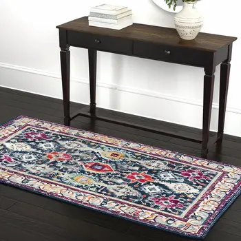 4' X 6' Blue and Ivory Oriental Area Rug