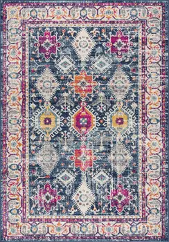8' X 10' Blue and Ivory Oriental Area Rug