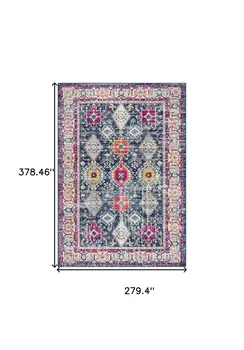 9' X 13' Navy Traditional Decorative Area Rug
