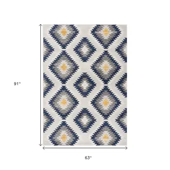 5' X 7' Blue Ikat Kilim Area Rug