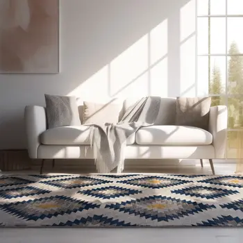 6' X 9' Blue Ikat Kilim Area Rug