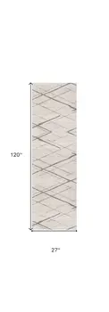 10' Gray And Ivory Geometric Runner Rug