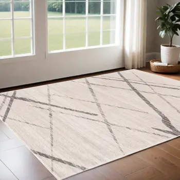 3' X 5' Gray and Ivory Geometric Area Rug