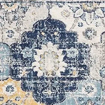 15' Blue And Yellow Floral Runner Rug