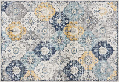 4' X 6' Blue and Yellow Floral Area Rug